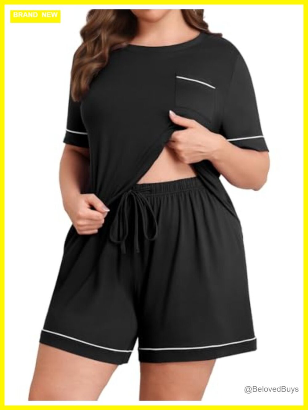 Plus Size Pajama Set Knit Soft 2 Piece Short Sleeve Shorts Pockets Lounge